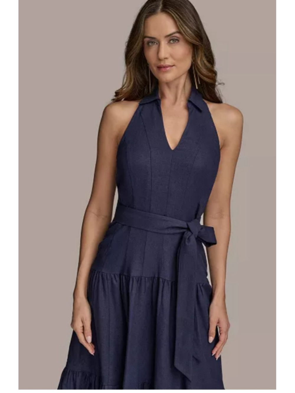 NWT Donna Karan New York Ink Blue Halter Tiered Maxi Dress Size 6 - Picture 4 of 14